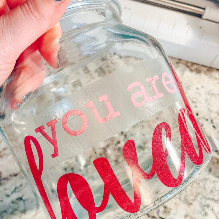 DIY Valentine’s Day Candy Jars (Adhesive vinyl label)