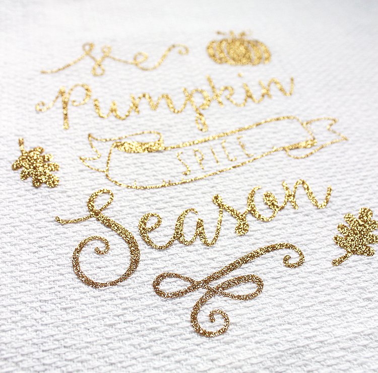 Make your own custom tea towel for fall using glitter heat transfer vinyl and a cutting machine